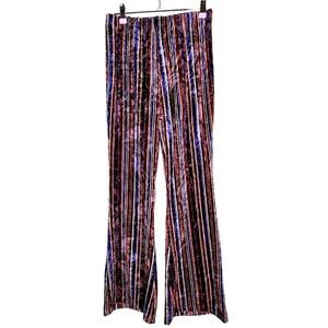 Truce Velour Flare Leg Elasticized Waist Brown Blue Striped Pants Girls Size 16